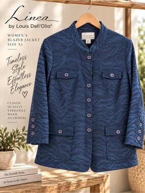 Linea by Louis Dell’Olio XL Blue Zebra Jacquard Blazer Jacket